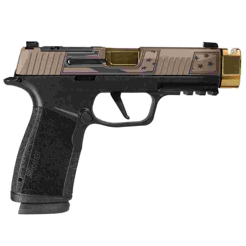 Sig Sauer P365 XMACRO TACOPS "Trump 47th" Slide Handgun 9mm Luger 17rd Magazines(4) 3.7" Gold Barrel/Compensator